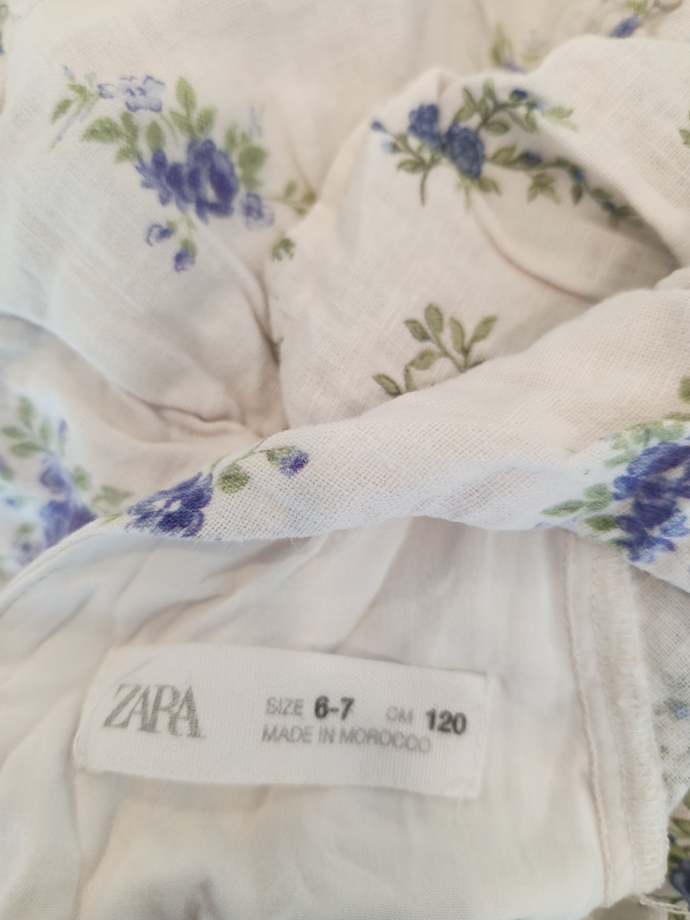 ZARA Floral Cotton Dress - White with Blue Flowers